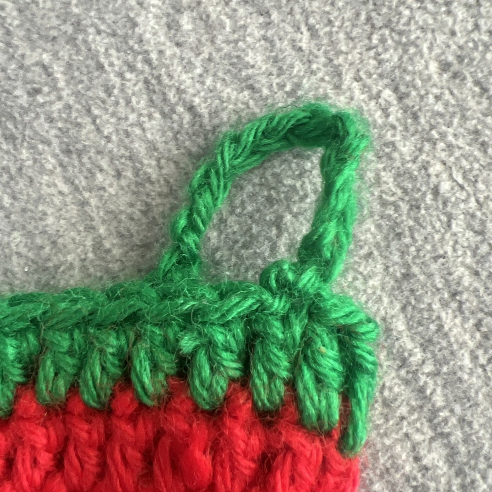 Crochet Christmas Striped Stocking Handmade Red Green Grannycore Vintage 17" EUC - Picture 11 of 12